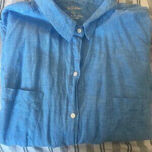 Lily Pulitzer Blue Linen Buttondown Shirt